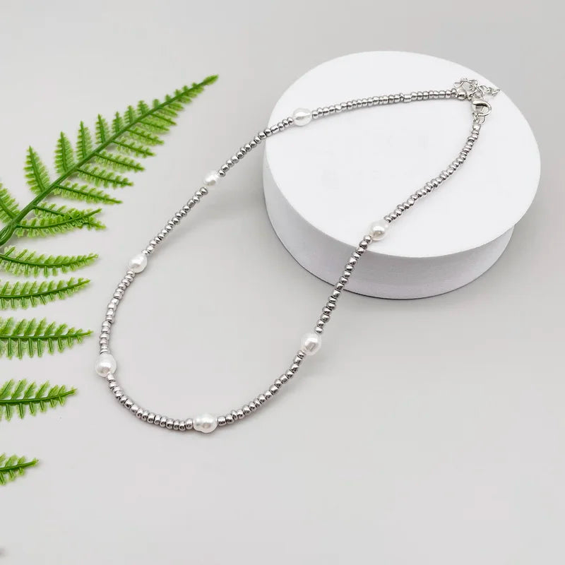 Silver Pearl Beaded Necklace