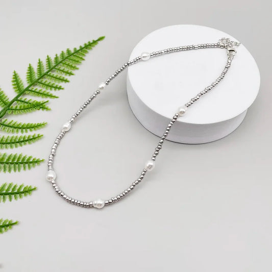 Silver Pearl Beaded Necklace