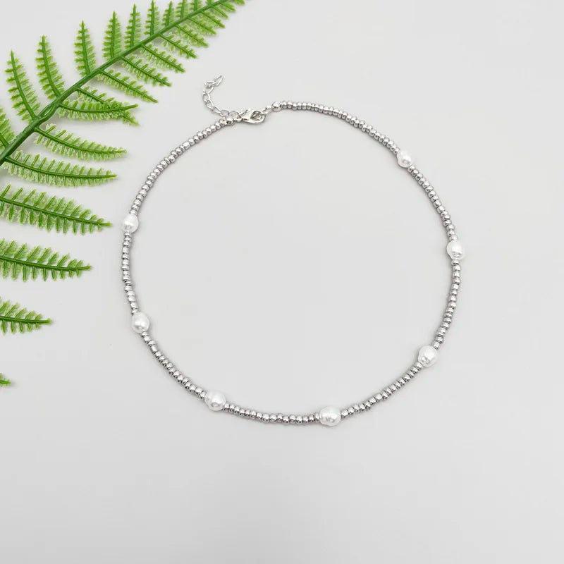 Silver Pearl Beaded Necklace