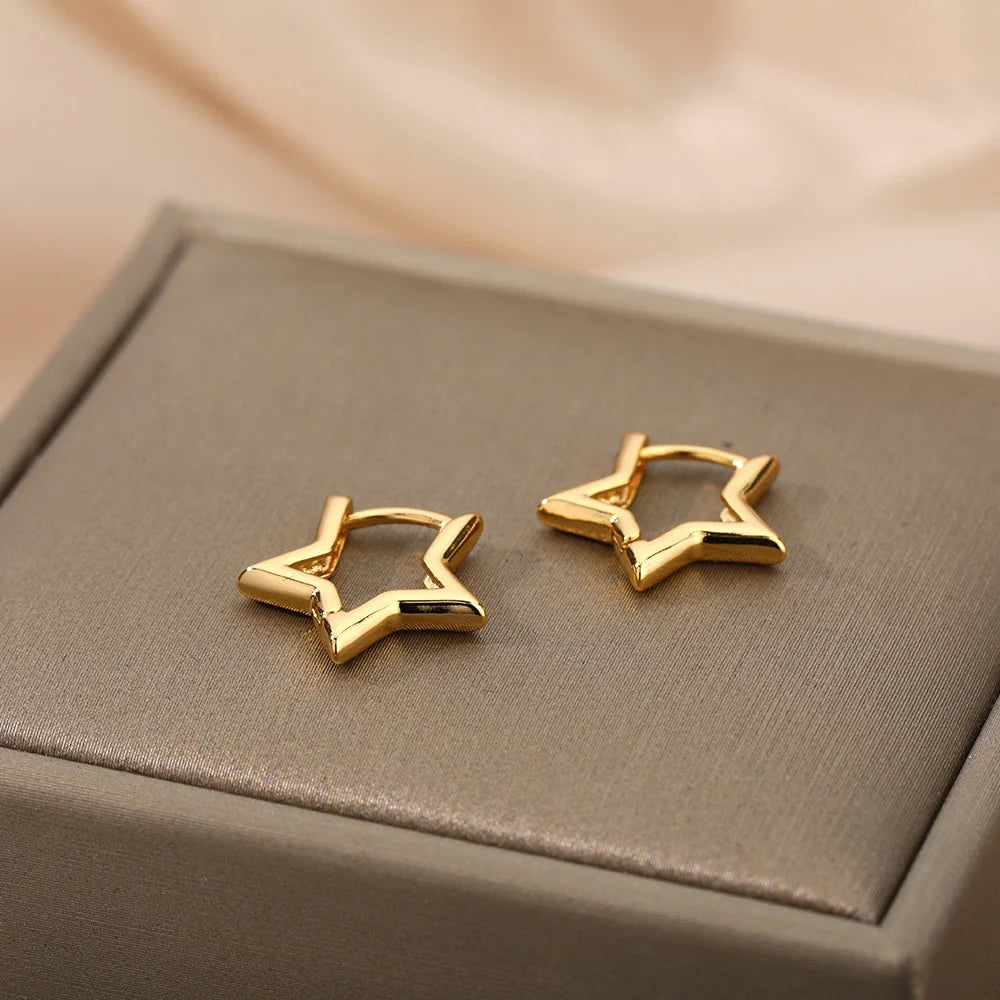 Luxury Star Pendientes Earrings For Women Girl Stainless Steel Minimalist Hoop Piercing 2025 New In y2k Jewelry aretes de mujer