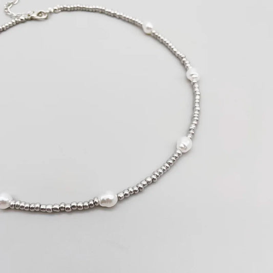 Silver Pearl Beaded Necklace