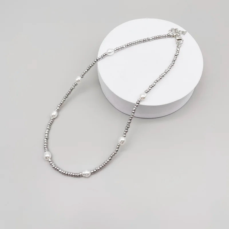 Silver Pearl Beaded Necklace