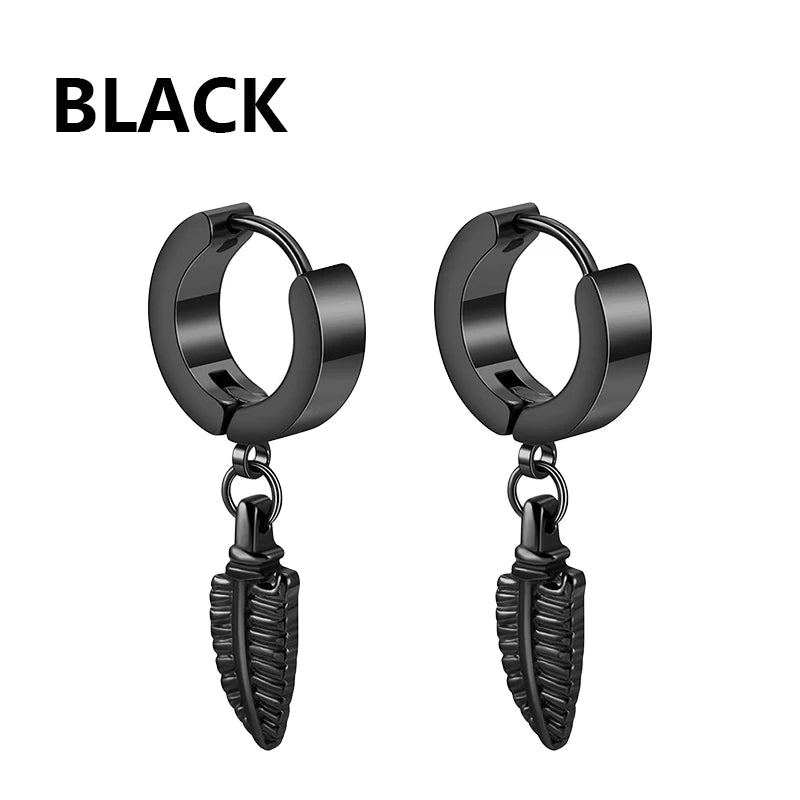 1 Pairs Punk Stainless Steel Stud Earrings Black Earrings Set For Men Women Vintage Hip Hop Piercing Ear Jewelry Accessories