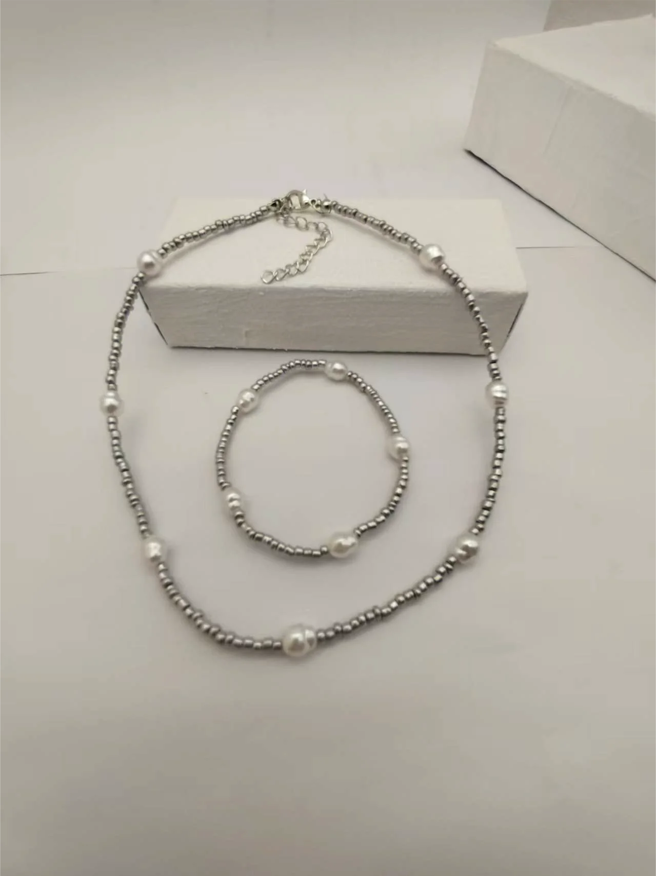 Silver Pearl Beaded Necklace