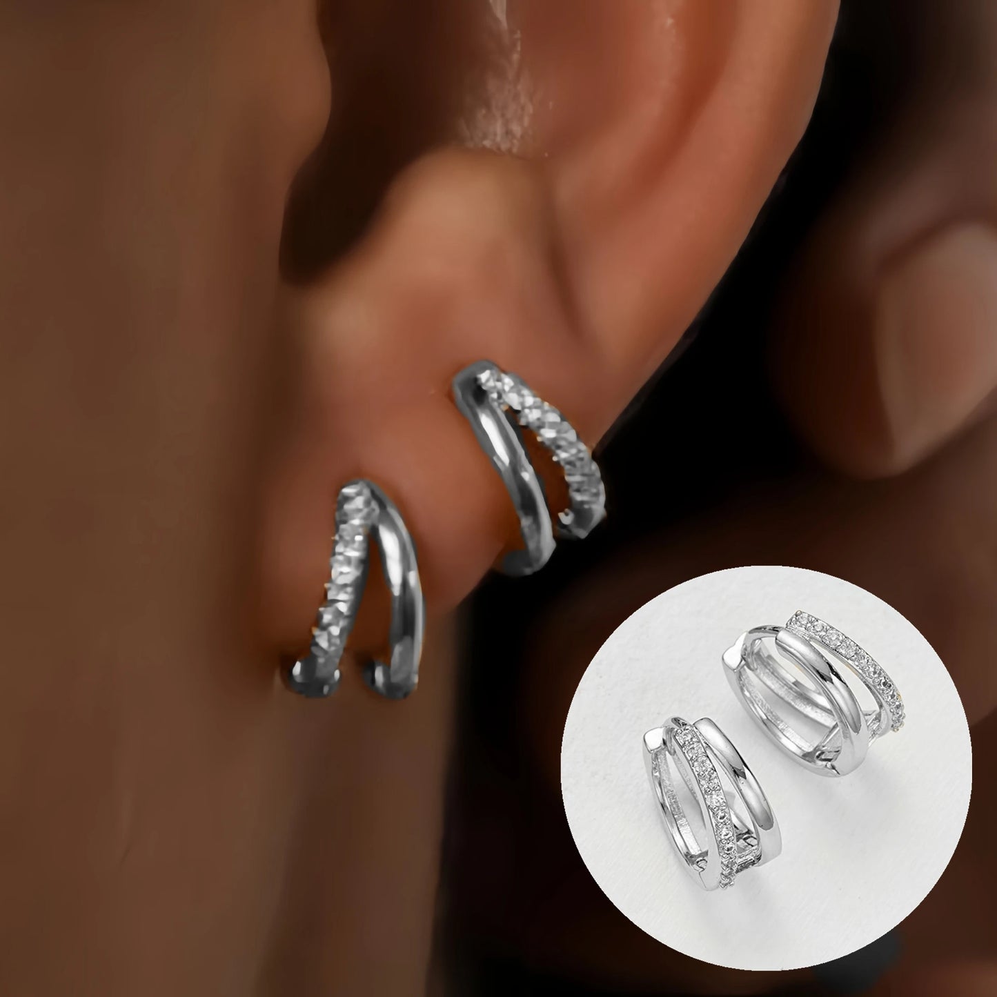 2PC Stainless Steel Little Huggies Hoop Earrings For Women Tiny Crystal Zirconia Pendant Cartilage Earrings Piercing Jewelry