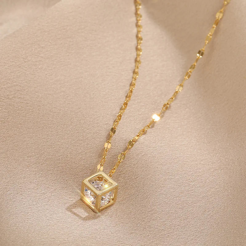 Zircon Hollow Square Necklace