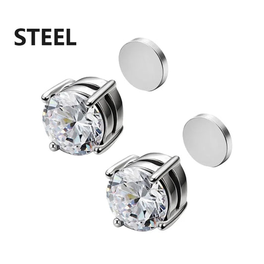 3 Pairs Crystal Strong Magnetic Ear Stud Clip Earrings for Men and Women Punk Round Zircon Magnet Earrings Non Piercing Jewelry