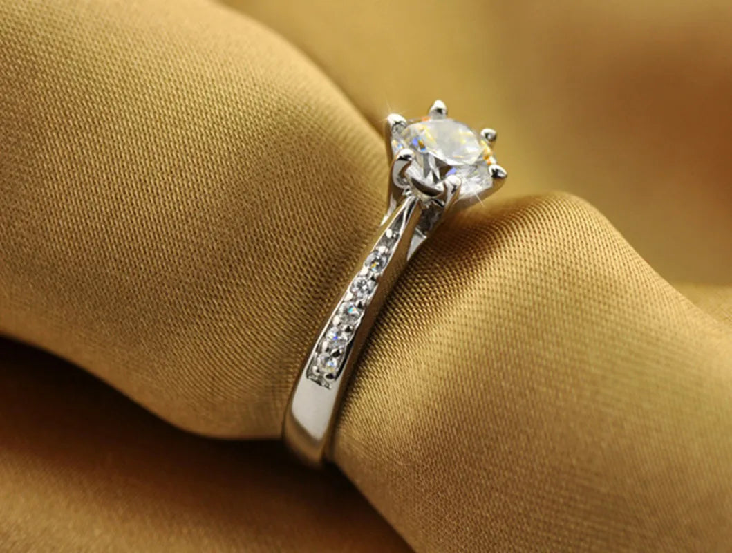 925 Silver Six-Claw Diamond Ring