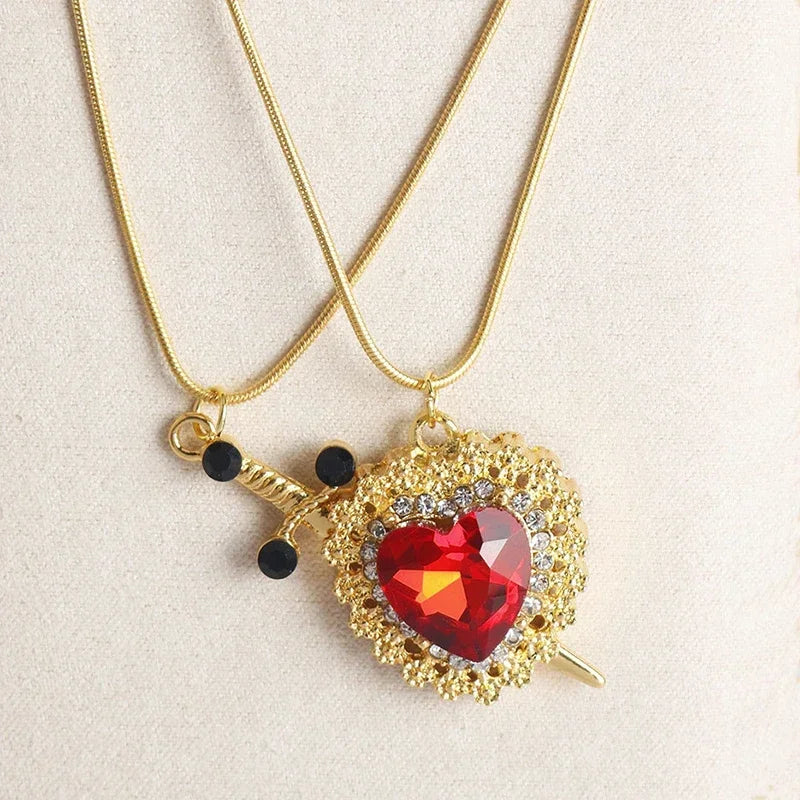 Heart & Sword Zircon Necklace (2pcs)