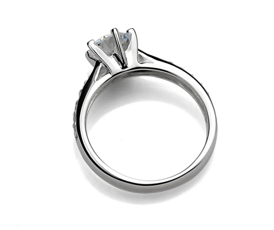 925 Silver Six-Claw Diamond Ring