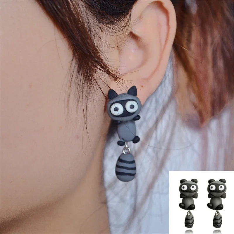 New Fashion Handmade Cartoon 3D Polymer Clay Animal Earrings Women Cute Cat Stud Earring Ear Stud Jewelry Girls