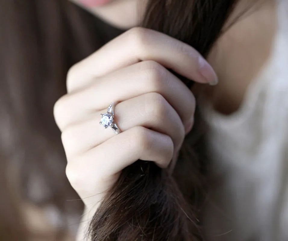 925 Silver Six-Claw Diamond Ring