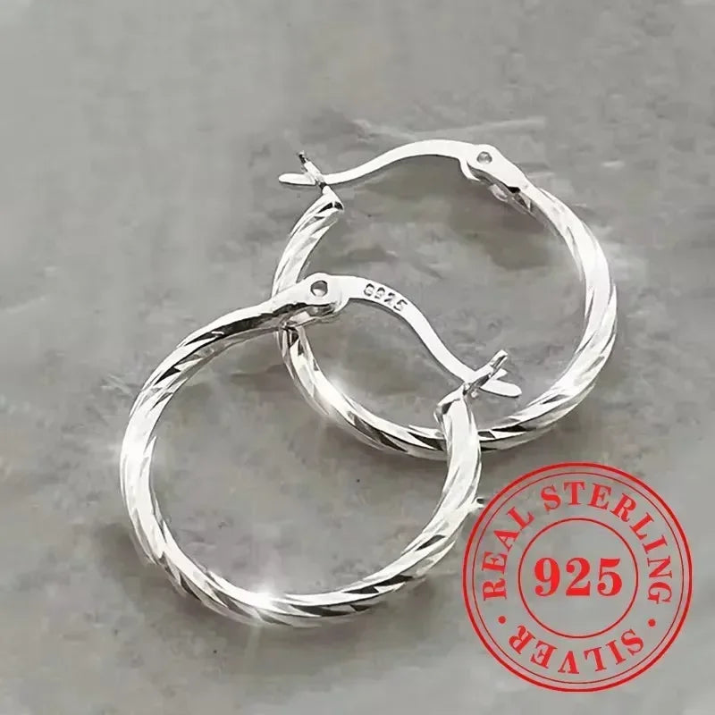 925 Sterling Silver Hoop Earrings for Women Hollow Flower Designed Novel Ear Accessories Stylish Party Hot Jewelry