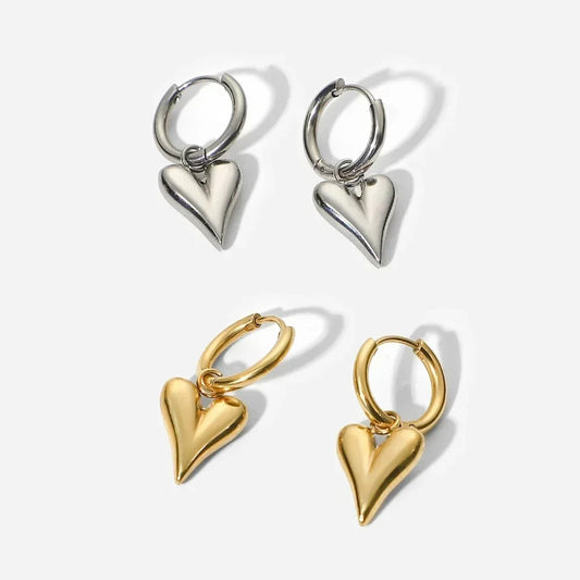 Stainless Steel Chic Heart Huggie Hoop Earrings Charm Gold Color Tarnish Free Trendy Fashion Jewelry for Women Bijoux