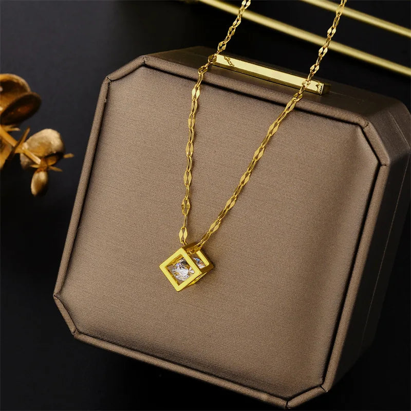 Zircon Hollow Square Necklace