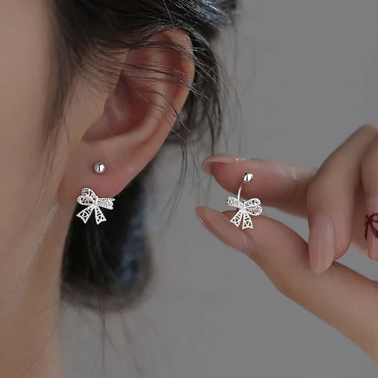 925 Silver Heart Bow Stud Earrings