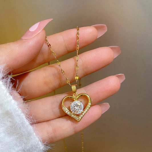 Gold Heart & Lips Necklace