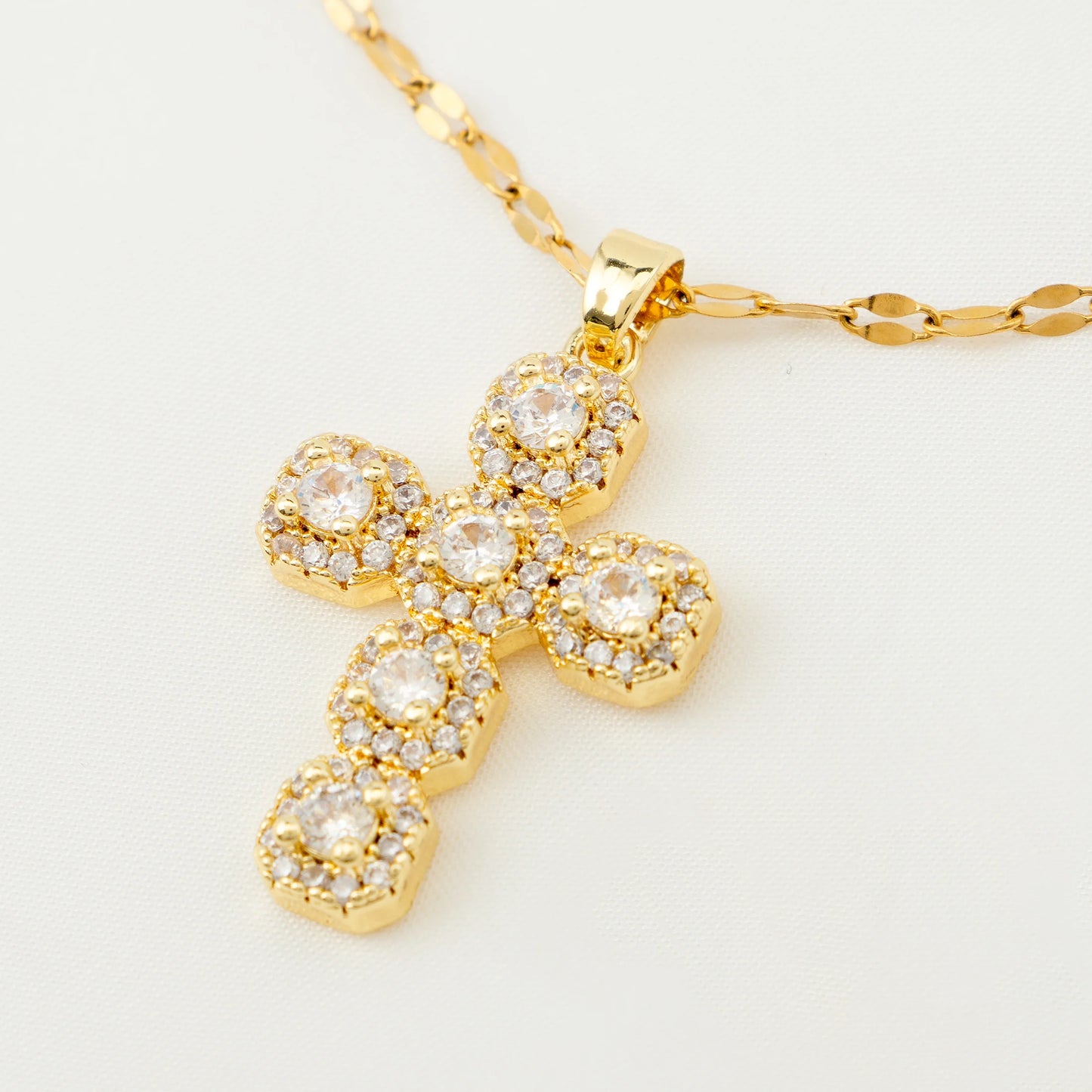 1 pearl shell inlaid zircon cross pendant for women's sexy style stainless steel plated 18k gold necklace