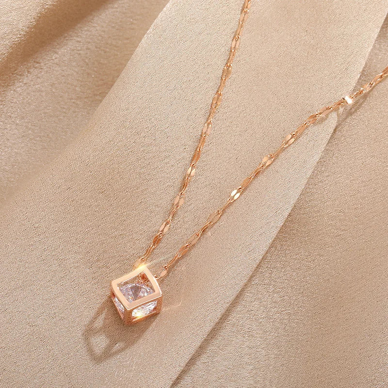 Zircon Hollow Square Necklace