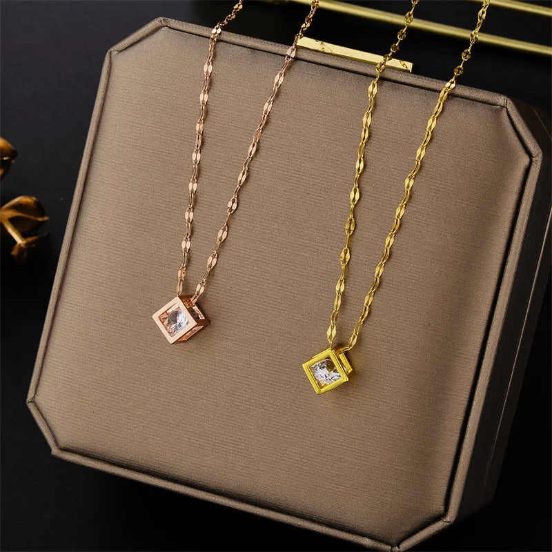 Zircon Hollow Square Necklace