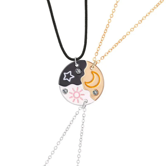 Lovecryst 3Pcs/set Sun Moon Star Pendant Necklace Best Friend Bff Friendship Couple Necklace Fashion Jewelry