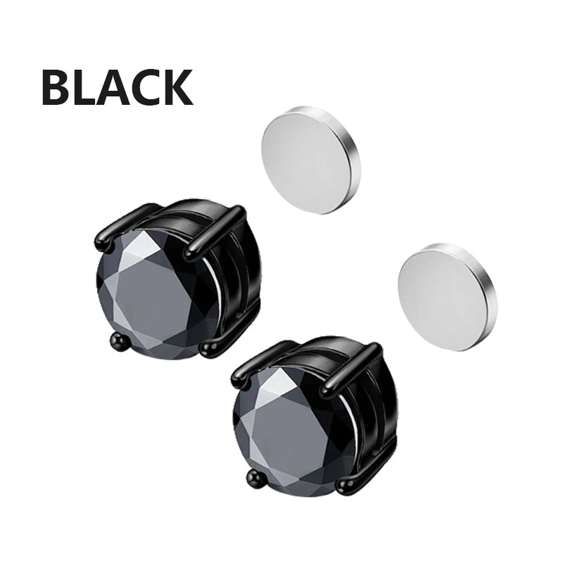 3 Pairs Crystal Strong Magnetic Ear Stud Clip Earrings for Men and Women Punk Round Zircon Magnet Earrings Non Piercing Jewelry