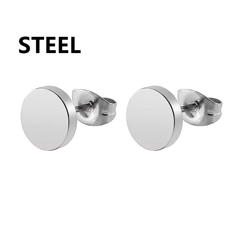 1 Pairs Punk Stainless Steel Stud Earrings Black Earrings Set For Men Women Vintage Hip Hop Piercing Ear Jewelry Accessories