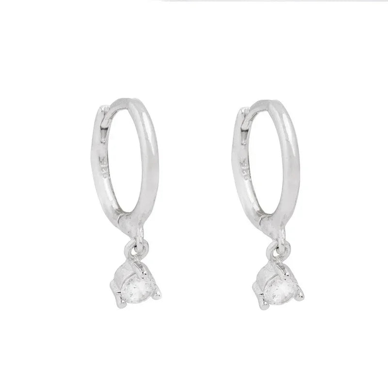 2PC Stainless Steel Little Huggies Hoop Earrings For Women Tiny Crystal Zirconia Pendant Cartilage Earrings Piercing Jewelry