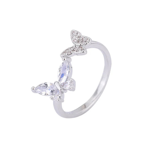 925 Silver Butterfly Zircon Ring