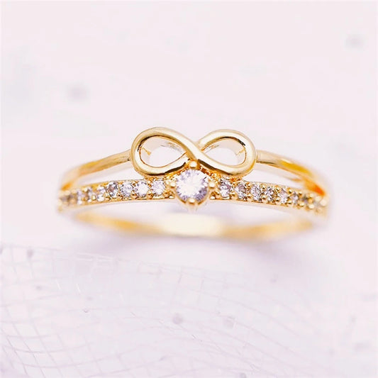 Huitan Chic Bow Shape Finger Ring for Women Infinity Sign Cubic Zirconia Rings Fashion Finger Accessories Daily Party Jewelry