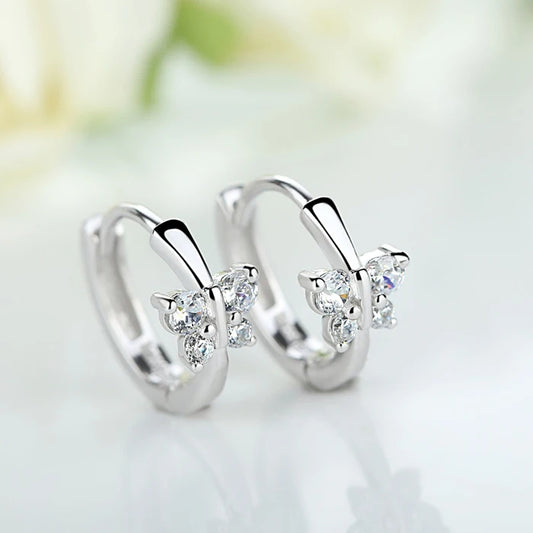 Baby Princess 925 Silver Butterfly Zirconia Small Hoop Earring For Girls Child Wome Beautiful Aros Huggies Earring Jewelry