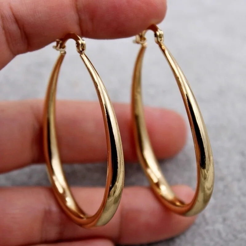 Shine Gold Color Women Earrings Fashion Smooth Hoop Earrings for Women Engagement Wedding Jewelry Gift