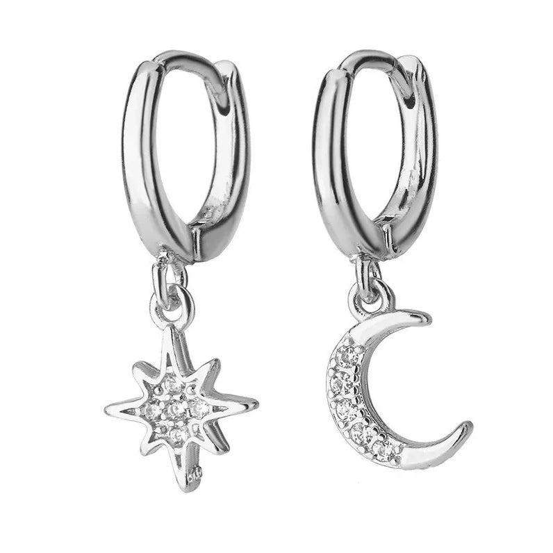 2PC Stainless Steel Little Huggies Hoop Earrings For Women Tiny Crystal Zirconia Pendant Cartilage Earrings Piercing Jewelry