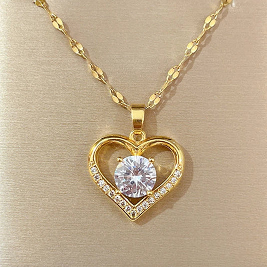 Gold Heart & Lips Necklace