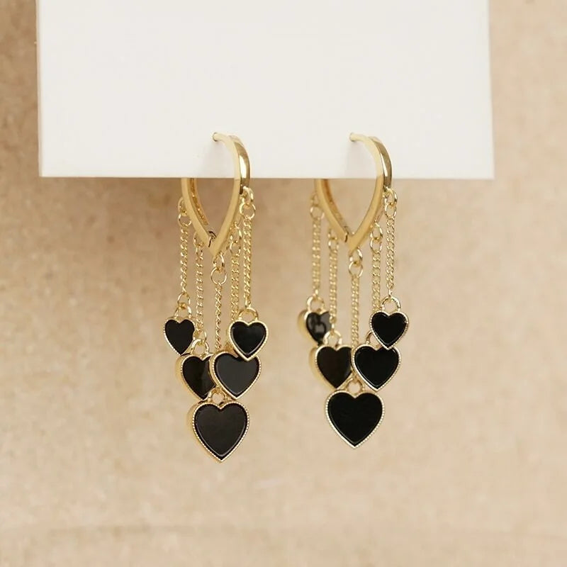 Black Heart Asymmetric Drop Earrings