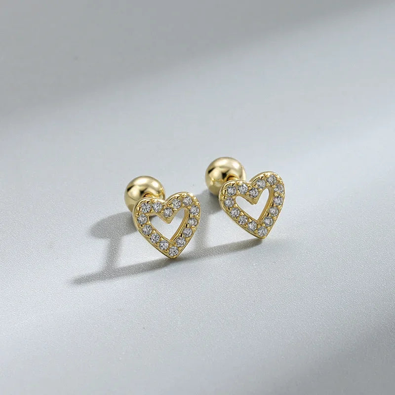 New Fashion Heart Stud Earrings for Women Hypoallergenic Screw Cartilage Helix Earring Girls Piercing Accessories Jewelry Gifts