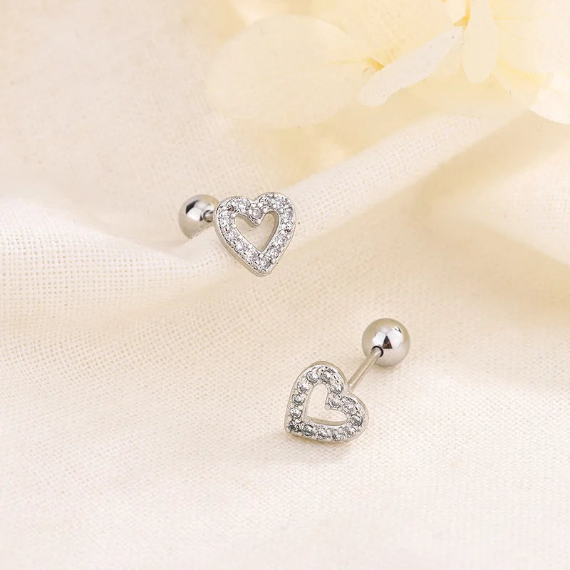 New Fashion Heart Stud Earrings for Women Hypoallergenic Screw Cartilage Helix Earring Girls Piercing Accessories Jewelry Gifts