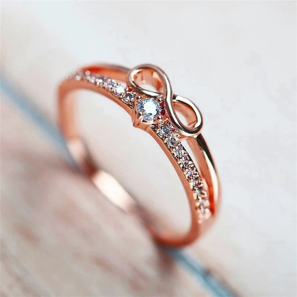 Huitan Chic Bow Shape Finger Ring for Women Infinity Sign Cubic Zirconia Rings Fashion Finger Accessories Daily Party Jewelry