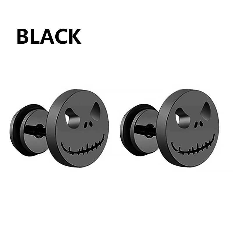 1 Pairs Punk Stainless Steel Stud Earrings Black Earrings Set For Men Women Vintage Hip Hop Piercing Ear Jewelry Accessories