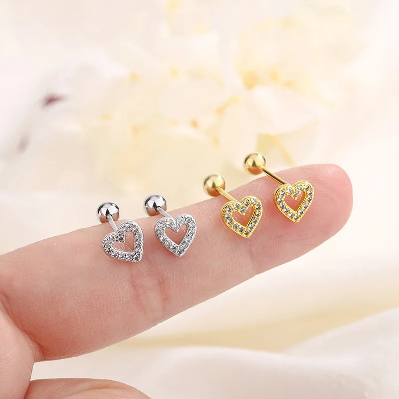 New Fashion Heart Stud Earrings for Women Hypoallergenic Screw Cartilage Helix Earring Girls Piercing Accessories Jewelry Gifts