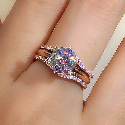 Rose Gold 6-Claw Zirconia Ring