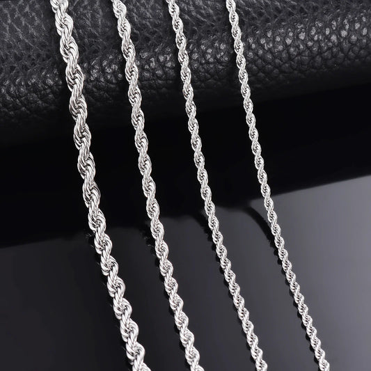 1 piece 925 sterling silver Width 2mm/3mm/4mm Rope Chain Necklace/Bracelet For Men Women Man Fashion Chain Necklace