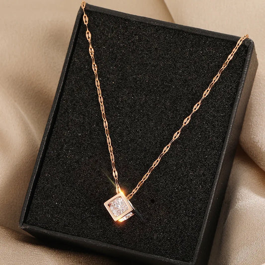 Zircon Hollow Square Necklace