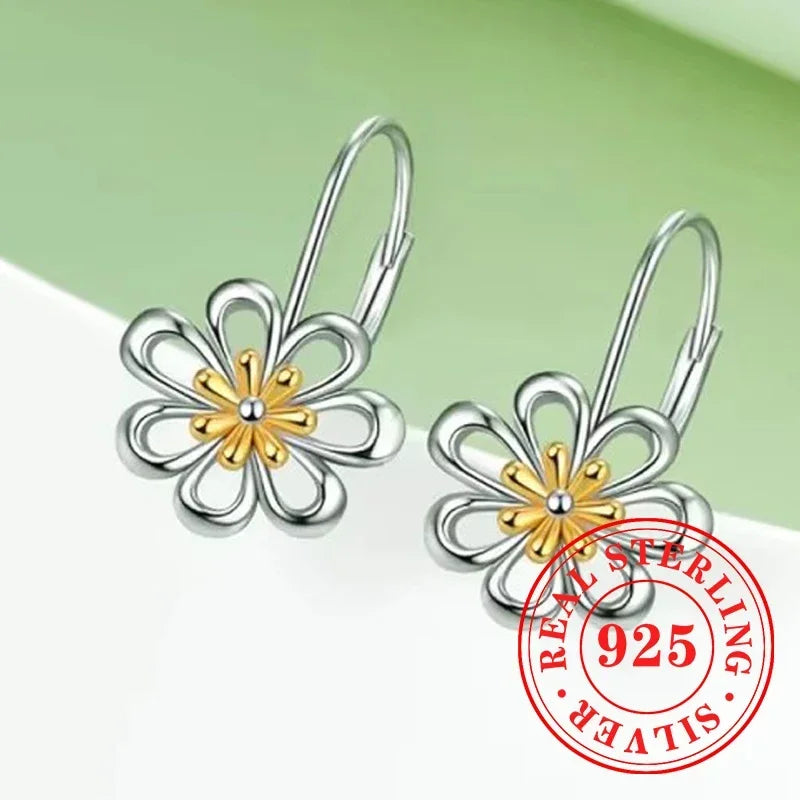 925 Sterling Silver Hoop Earrings for Women Hollow Flower Designed Novel Ear Accessories Stylish Party Hot Jewelry