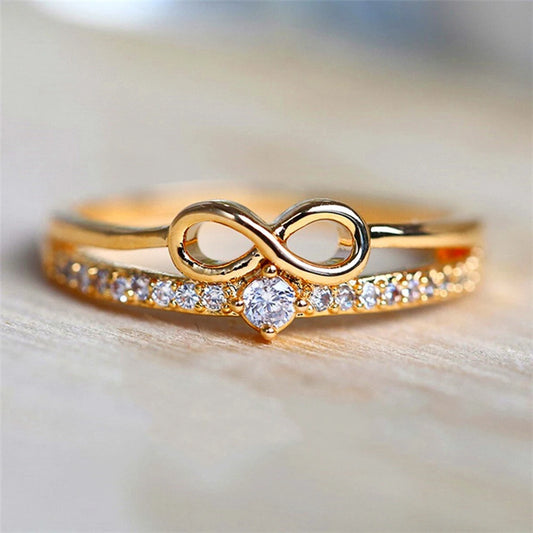 Huitan Chic Bow Shape Finger Ring for Women Infinity Sign Cubic Zirconia Rings Fashion Finger Accessories Daily Party Jewelry