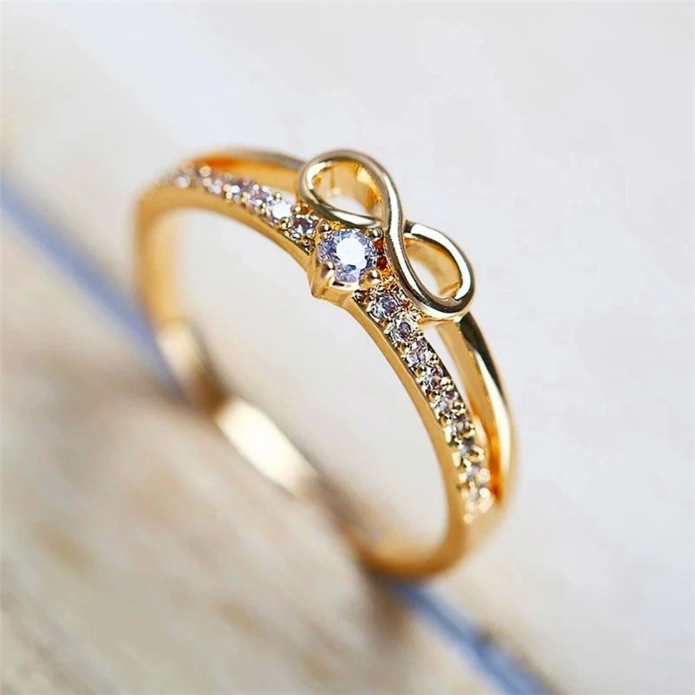 Huitan Chic Bow Shape Finger Ring for Women Infinity Sign Cubic Zirconia Rings Fashion Finger Accessories Daily Party Jewelry