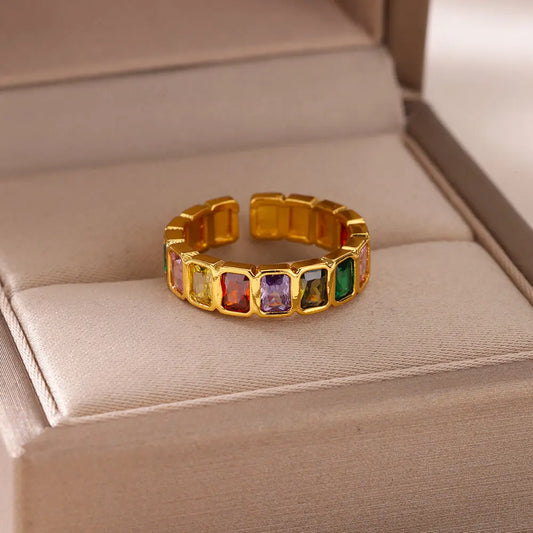 Gold Colorful Zircon Open Ring