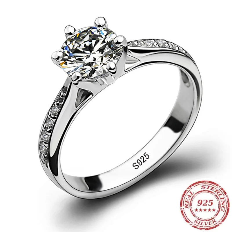 925 Silver Six-Claw Diamond Ring